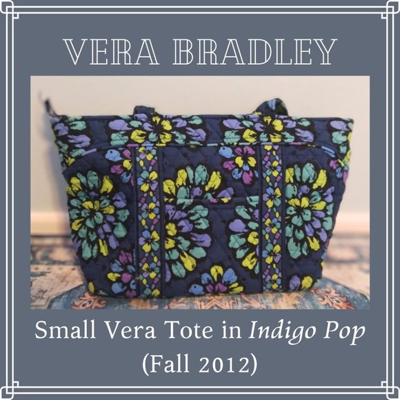 Vera Bradley Small Tote Purse Bag Handbag in Indigo Pop Retired Blue Pattern - Picture 1 of 16